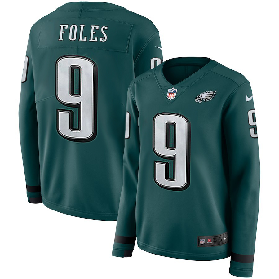 Women Philadelphia Eagles #9 Foles green Limited NFL Nike Therma Long Sleeve Jersey->women nfl jersey->Women Jersey
